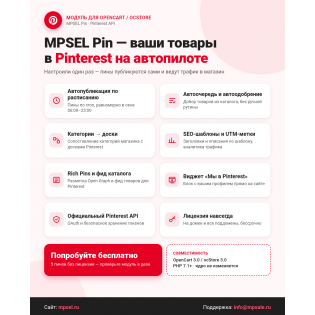 MPSEL Pin — автопубликация товаров в Pinterest для OpenCart / ocStore 3.0