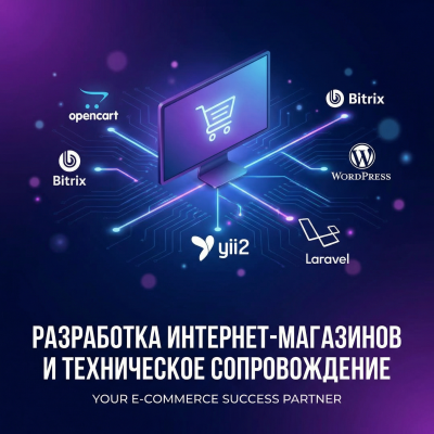 Разработка интернет-магазинов и техническое сопровождение на OpenCart, Bitrix, WordPress, а также на фреймворках Yii2 и Laravel