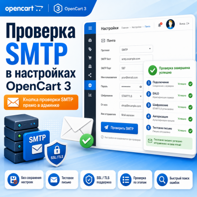 Проверка SMTP в настройках OpenCart 3 - 1