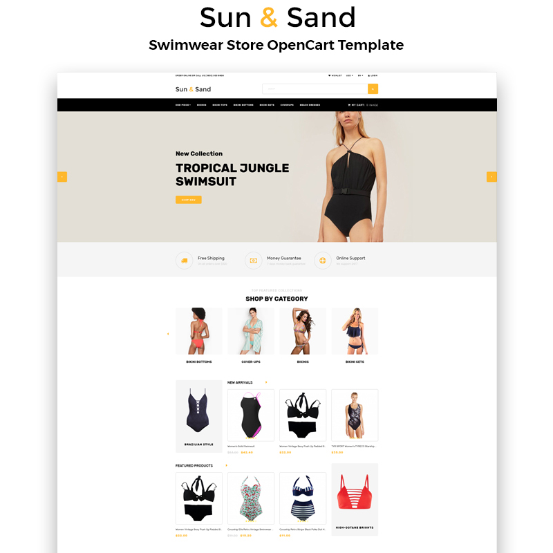 OpenCart шаблон Sun & Sand - Swimwear eCommerce Clean