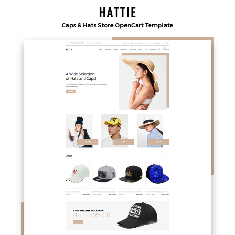 OpenCart шаблон Hattie - Fashion Multipage Clean